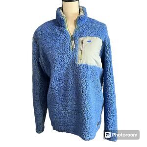 Southern Marsh | Women's Cozy Blue Green Teddy Bear Pull Over 1/4 Zip Sz XS